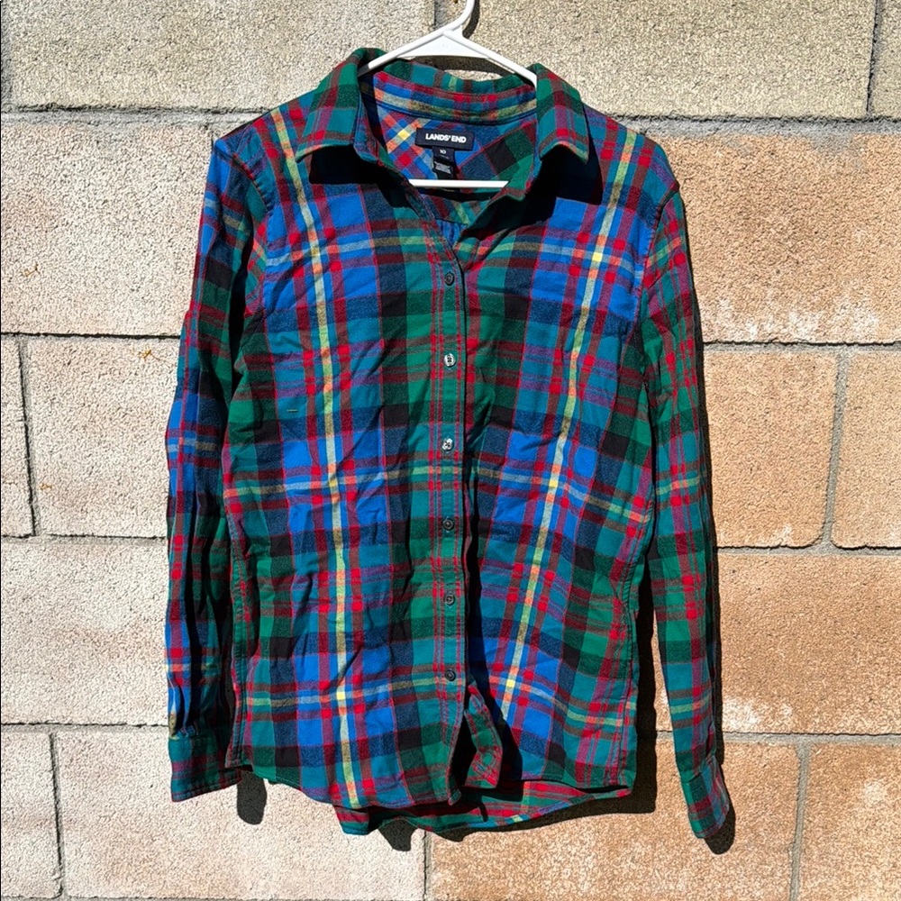 Lands' End Multicolor Plaid Women's Top
